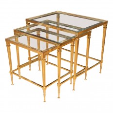 Trio of brass and glass nesting tables
